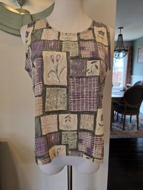 Liz Baker Vintage 100% Silk Patchwork tank Sleeveless Size Medium Petite
